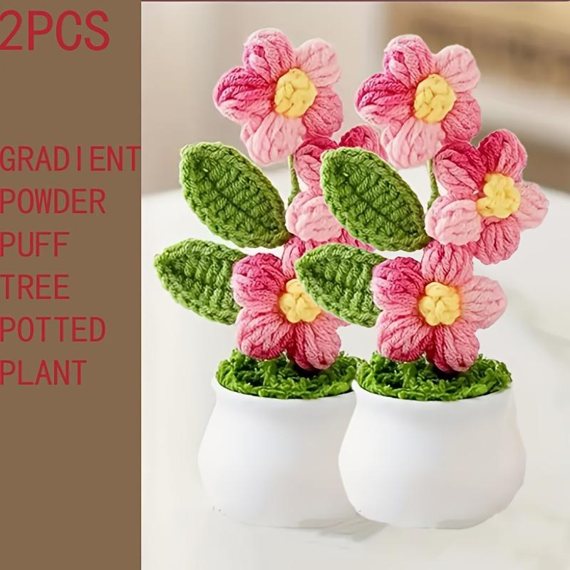 2Pcs Crochet Bonsai Artificial Flowers Charming Knitted Flower Decorations, Suitable for Home and Holiday Decorations, Fabric Desktop Flower Display