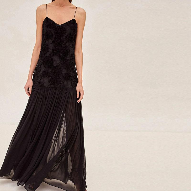 Women's Chiffon Dress Elegant White Backless 3D Flower Strap Dress Pleated A-line Patchwork Design Summer Beach Vacation Robe Evening Vestidos Dress