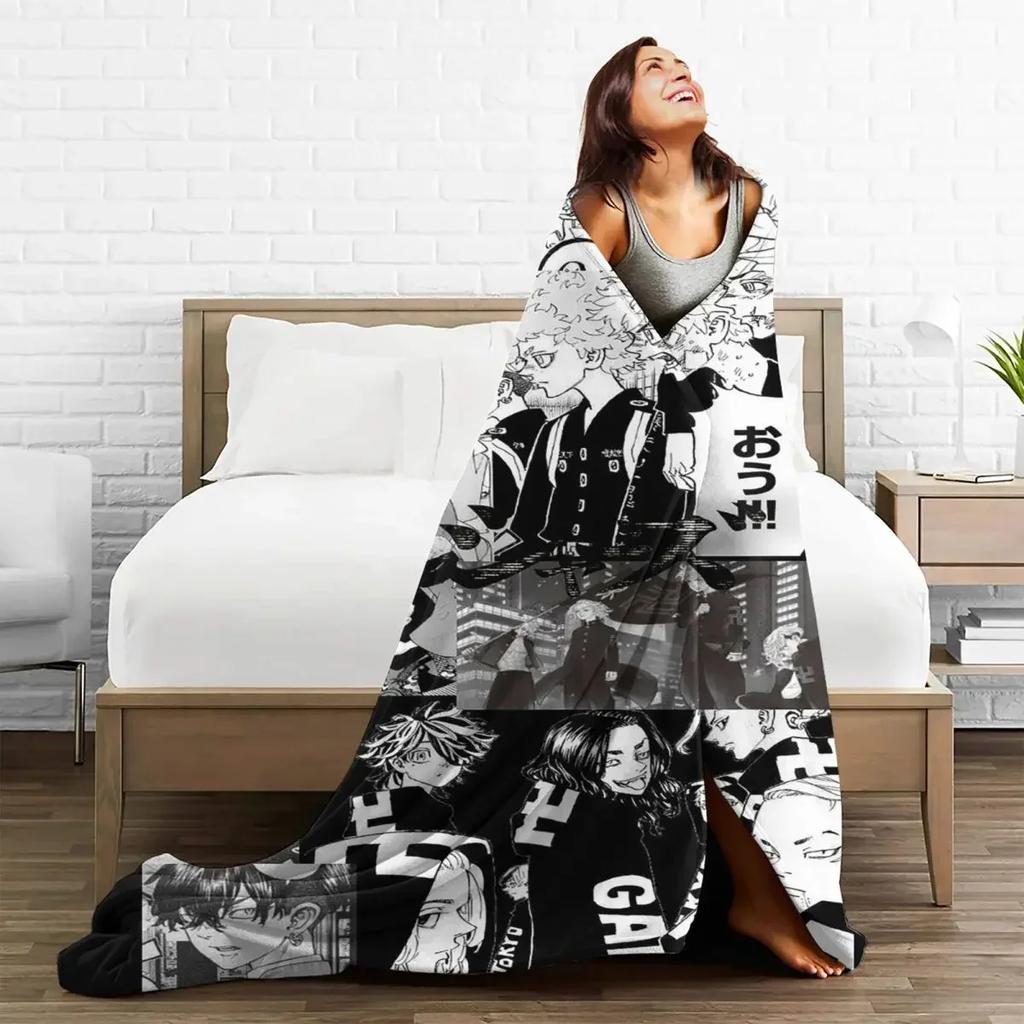 Plaid Tokyo Revengers Blankets Sofa Cover Coral Fleece Plush All Season Anime Throw Blankets for Bedding Outdoor Bedding Throws