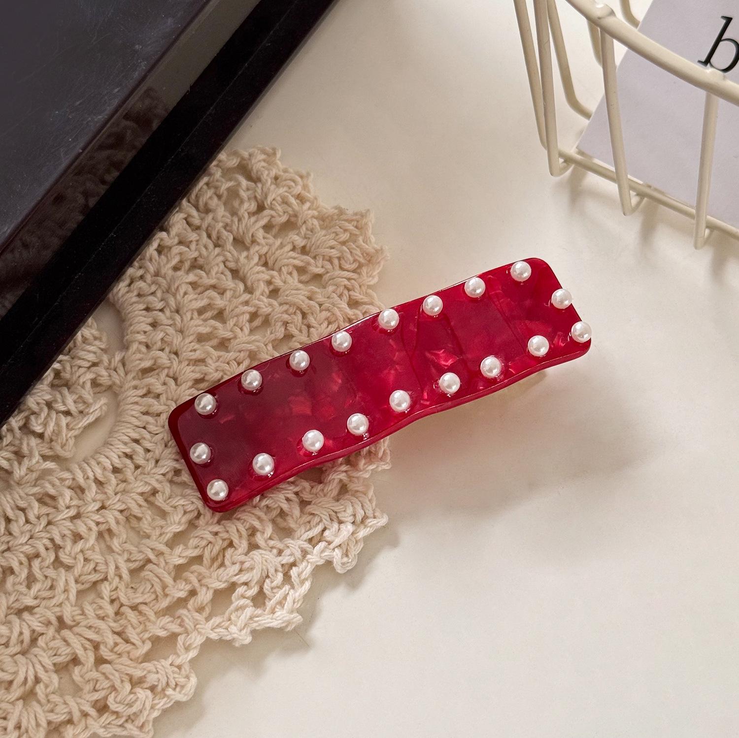 

Волнистый ацетатный стильный триммер для волос с жемчужинами, похожими на драгоценные камни, в модных цветах для модных женщин Red7cm