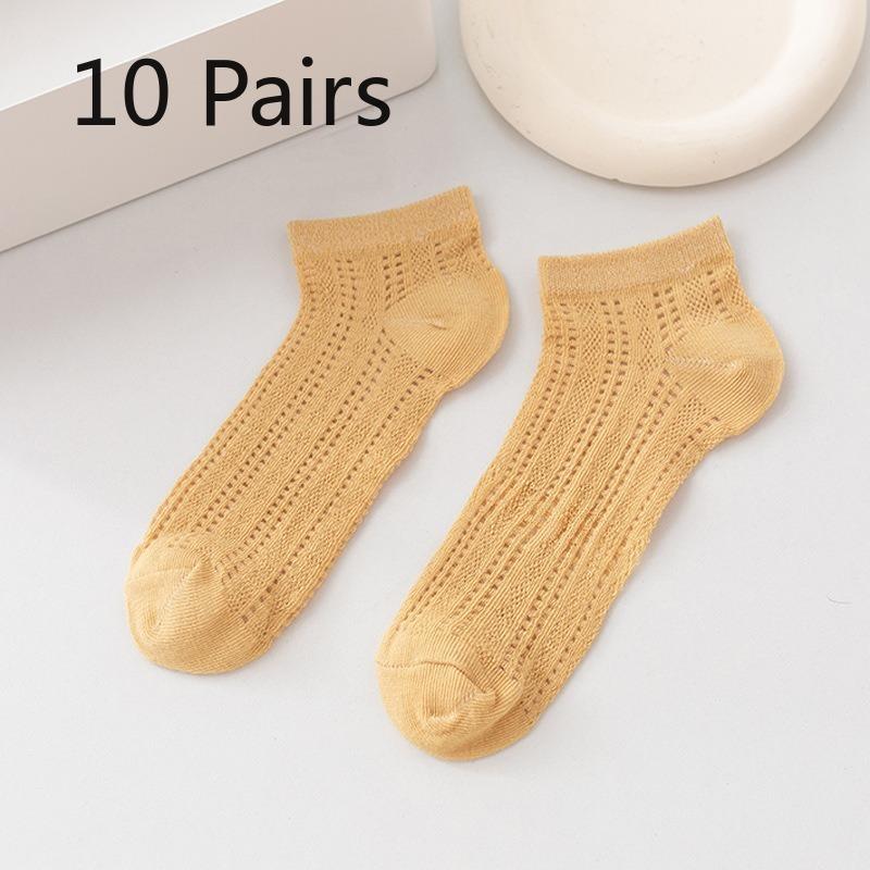 10 Pairs of Female Spring and Autumn Lace Mesh Hollow Mesh Breathable Crystal Silk Shallow Mouth Invisible Socks