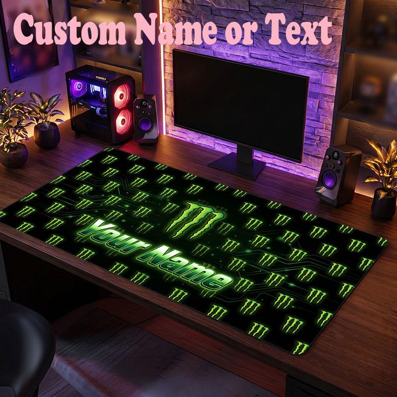 Tappetino per Mouse Personalizzato con Nome Testo Monster Energy, Tappetino Grande per Scrivania, Regalo Personalizzato per Ufficio di Casa