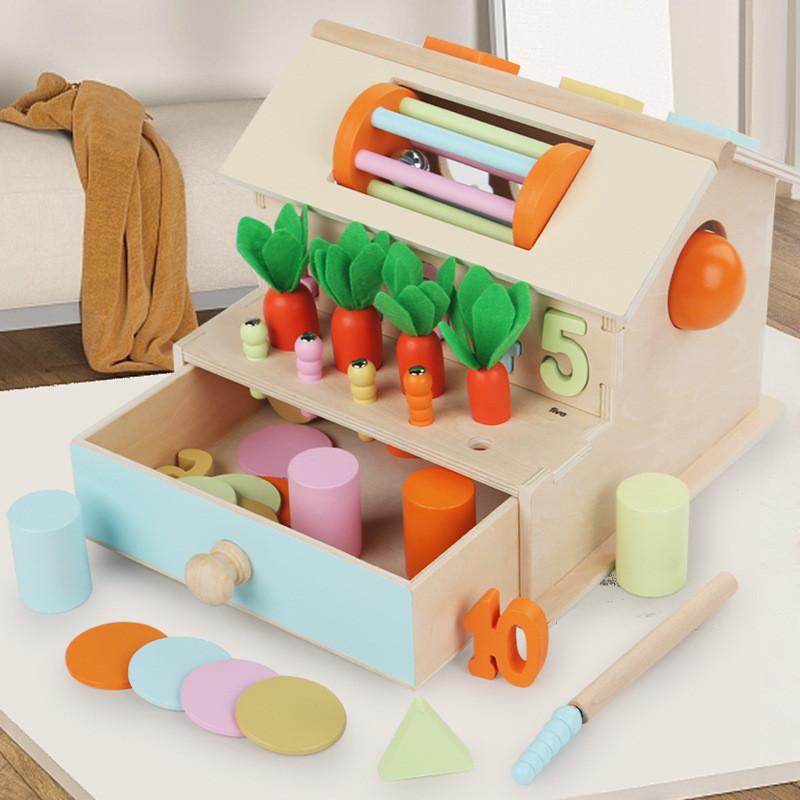 Carrot Blocks Wooden Toy With Number Shapes And Drawer For Early Education Toys