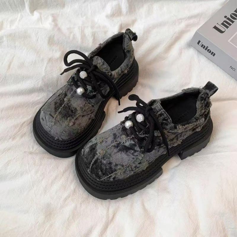 Lace-up big head muffin shoes women's autumn new small platform women's shoes fashion heightening loafers single shoes