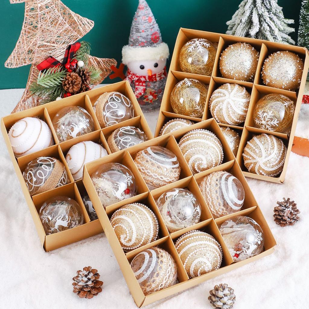 Christmas Decorations Christmas Ball Champagne Color Pendant 8cm Ball Gift Box Window Scene Layout Party Supplies