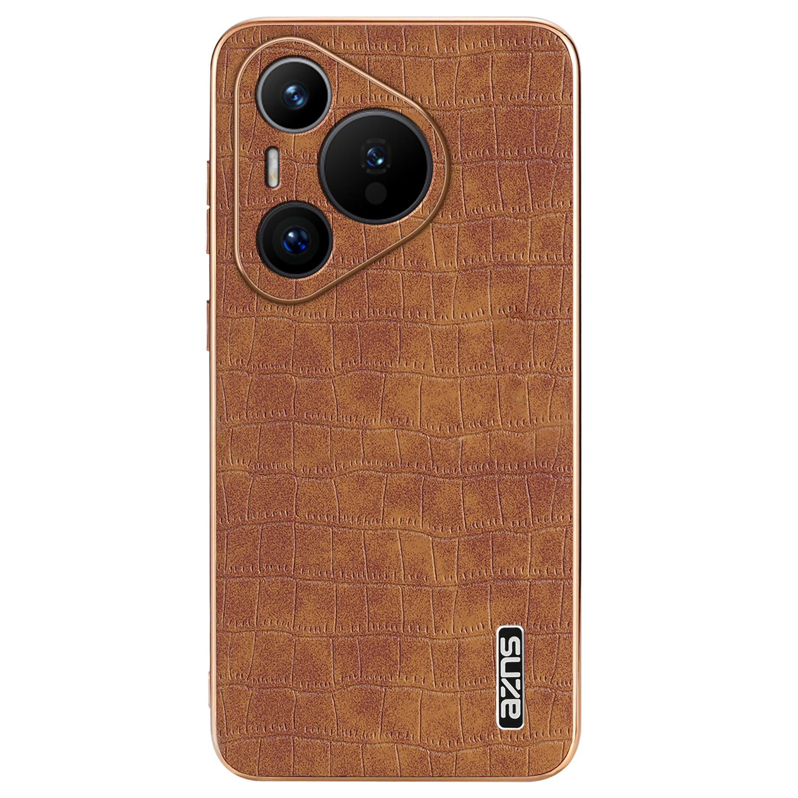 

AZNS For Huawei Pura 70 Slim Case Crocodile Texture Leather+TPU Phone Cover Brown