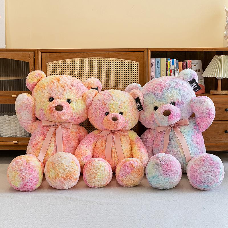 Colorful Bear Plush Toy Streamer Big Bear Doll Soothing Doll Birthday Gift Large Throw Pillow