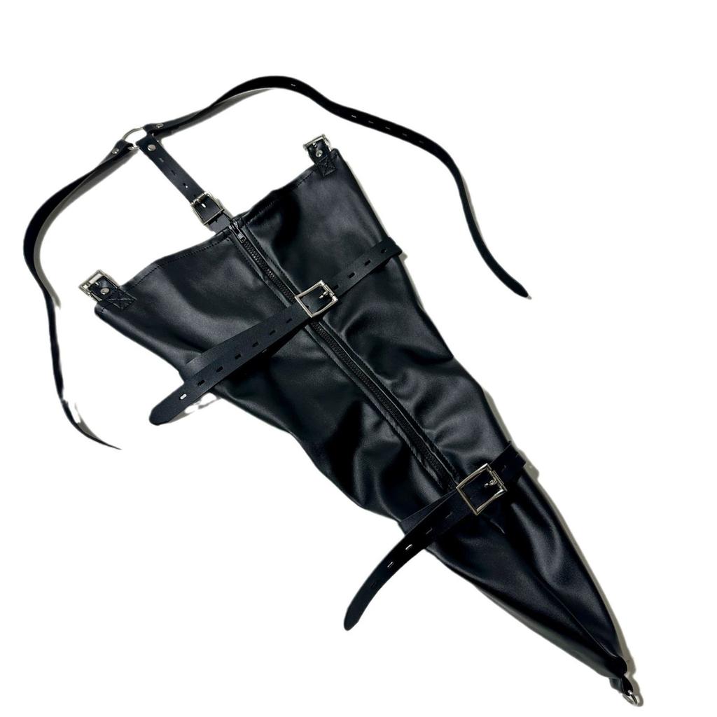 Sex Adult Roleplay Leather Tight Single Glove Straight Arm Binder Over Shoulder Straps  Bondage Arm Cuffs Zipper Body Harnes