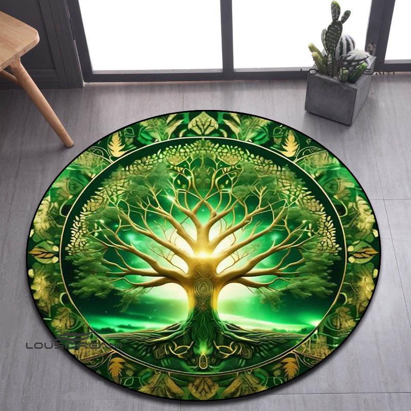 Tree of Life Retro Printed Round Carpet Living Room Bedroom Beautiful Carpet Non -slip Door Pad Floor Mats Birthday Gift