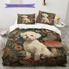 Bettwäsche mit Blätter- und Bichon-Muster, Heimdekoration, Geburtstagsgeschenk (1 Bettbezug + 2 Kissenbezüge, ohne Füllung)