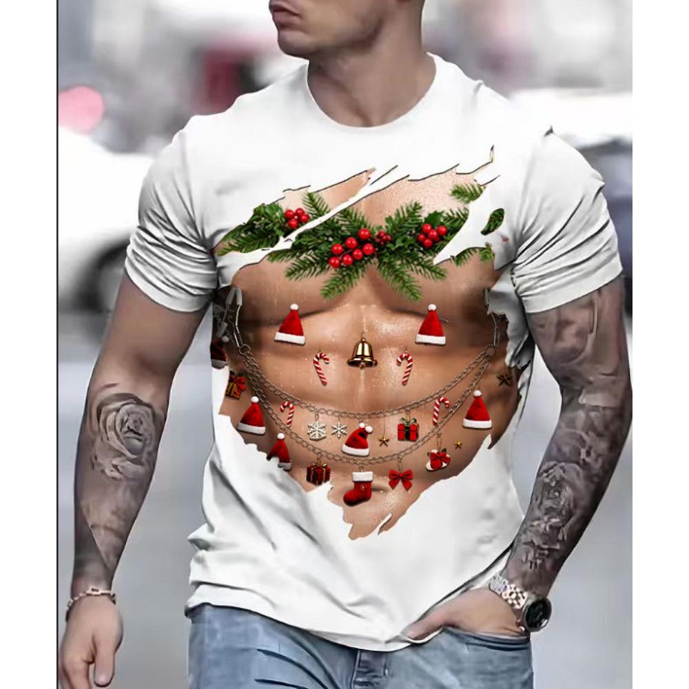 Summer Fashionable Creative Christmas Series 3D Printing Printed Short Sleeved T-shirt Comfortable Breathable Versatile Sports T-shirt