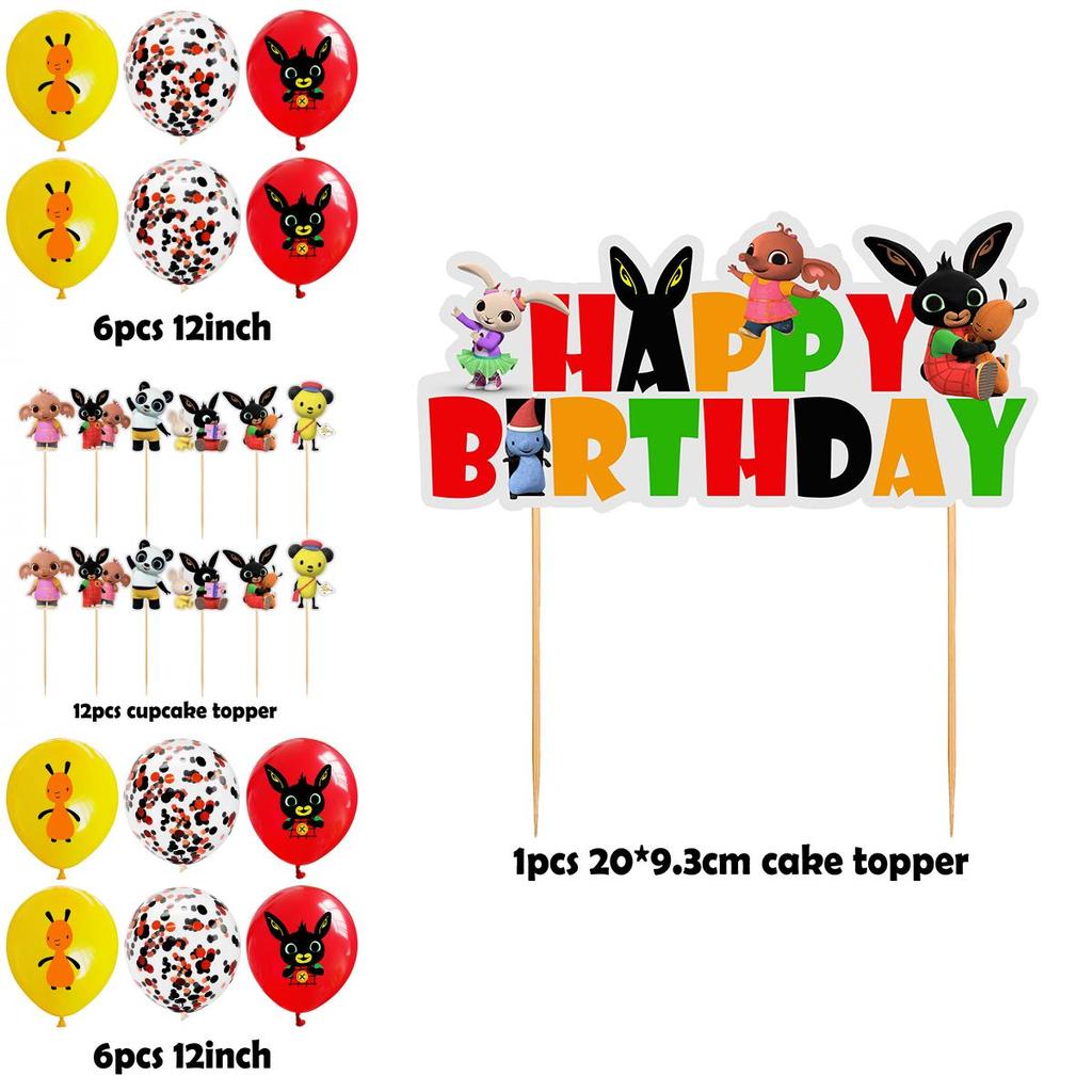 Colorful Bing Bunny Birthday Party Supplies Decor Featuring Happy Balloon Banner And Cupcake Topper