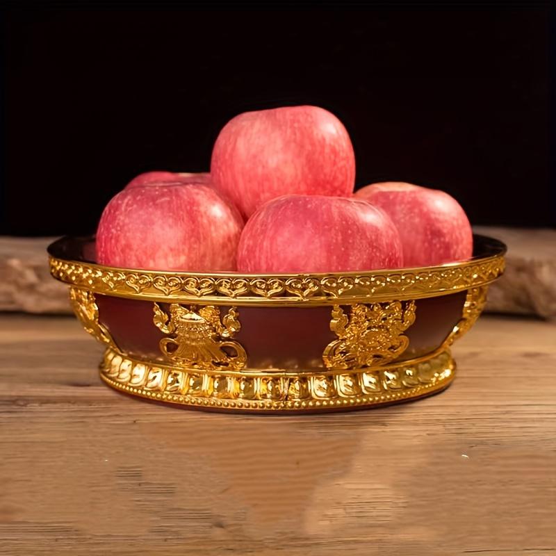 Buddhism Stainless Steel Resin Fruit Dish Auspicious Sculpture Fruit Plate 24 CM Buddhist Altars Food Tray Desktop Indoor Home D
