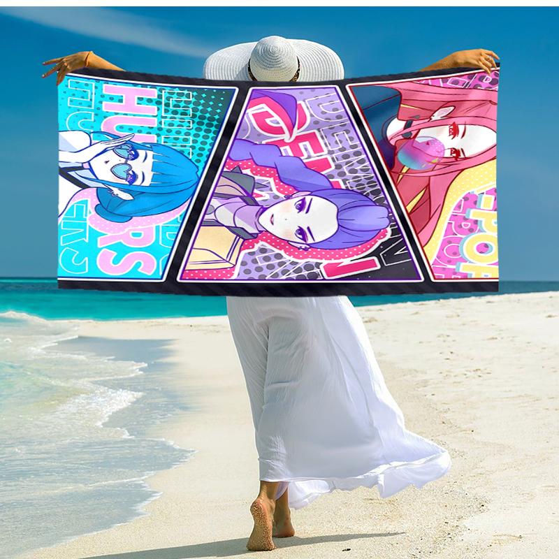 1pc KPop Demon Hunters10 Beach Towel, Comfortable and Thick, and Swimming/Bath/Picnic/Camping Towel, Suitable for Seaside Beaches