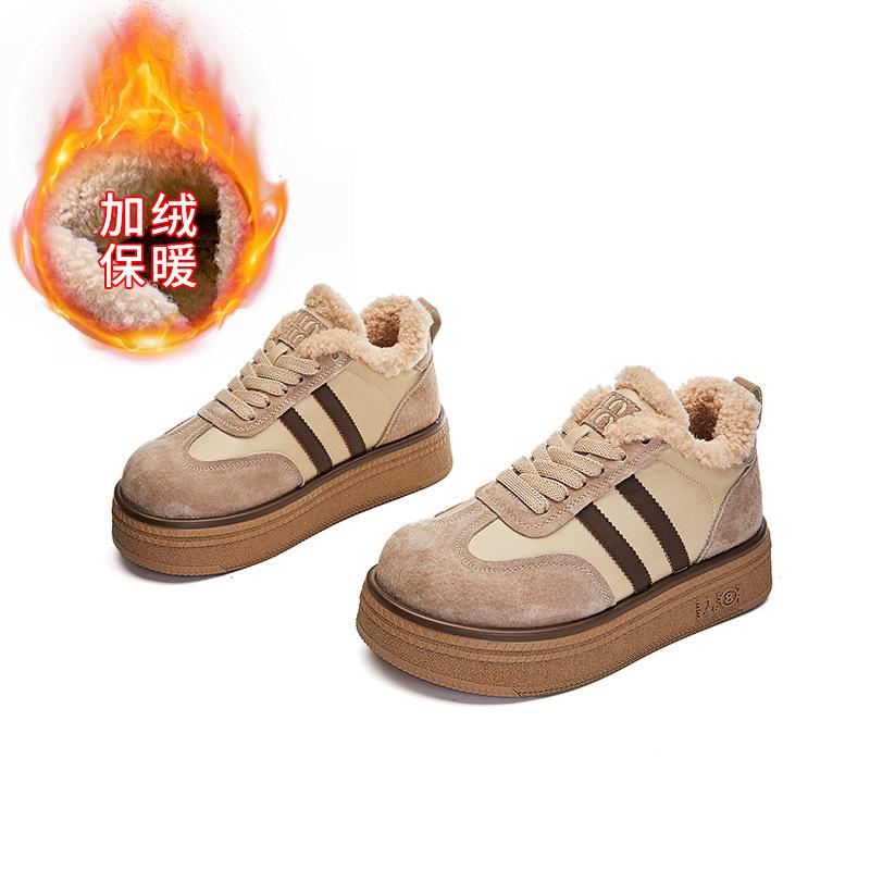 New leather Forrest Gump shoes 2025 winter women's retro German training shoes high-top women's shoes platform-soled versatile little white shoes wom