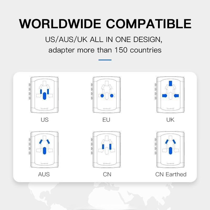 Universeller Reiseadapter Reiseladegerät für US EU UK AUS Reisen mit 3 USB- und 1 Typ-C-Anschluss