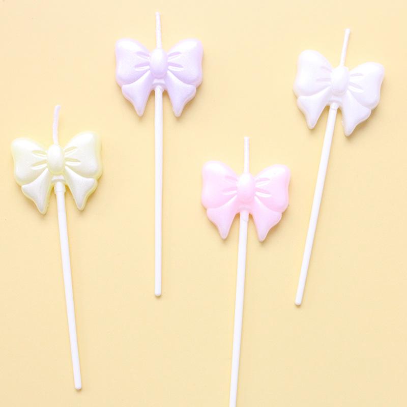 Single Bow Candle Beautiful Cake Decoration Plug-in Pink and White Cartoon Lollipop Birthday Candle