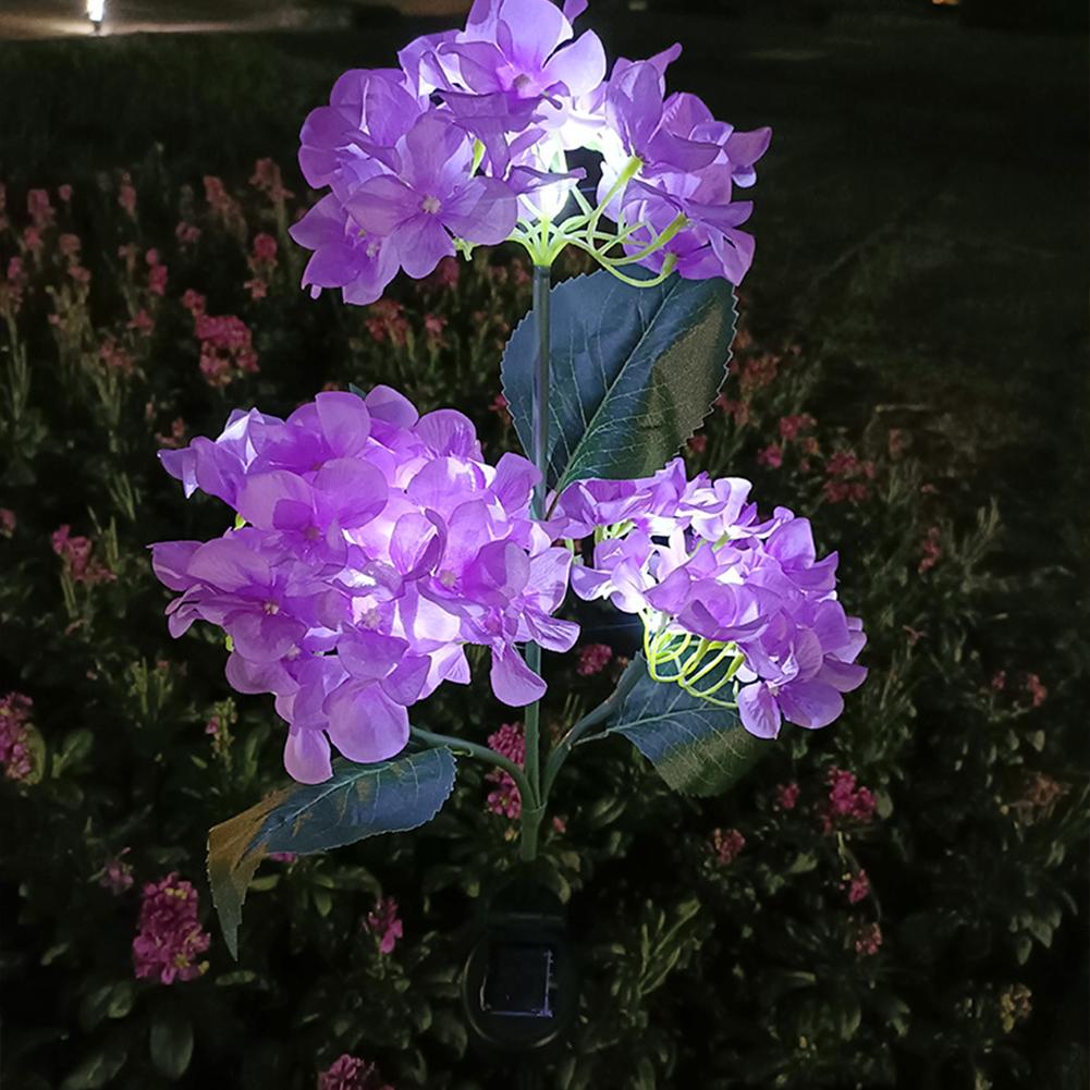 3 Heads Hydrangea Ground Light Waterproof LED Solar Lawn Decorative Lights Adjustable Iron Wire Simulated Bendable for Courtyard