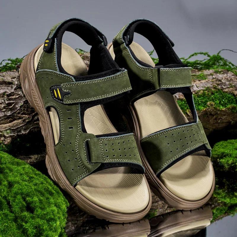 

Men Soft Sole Flats Summer Men Anti Velvet Fashionable Seaside Sandals Slippers Outdoor Non-slip Handmade Leather Beach Sandals 45 коричневий