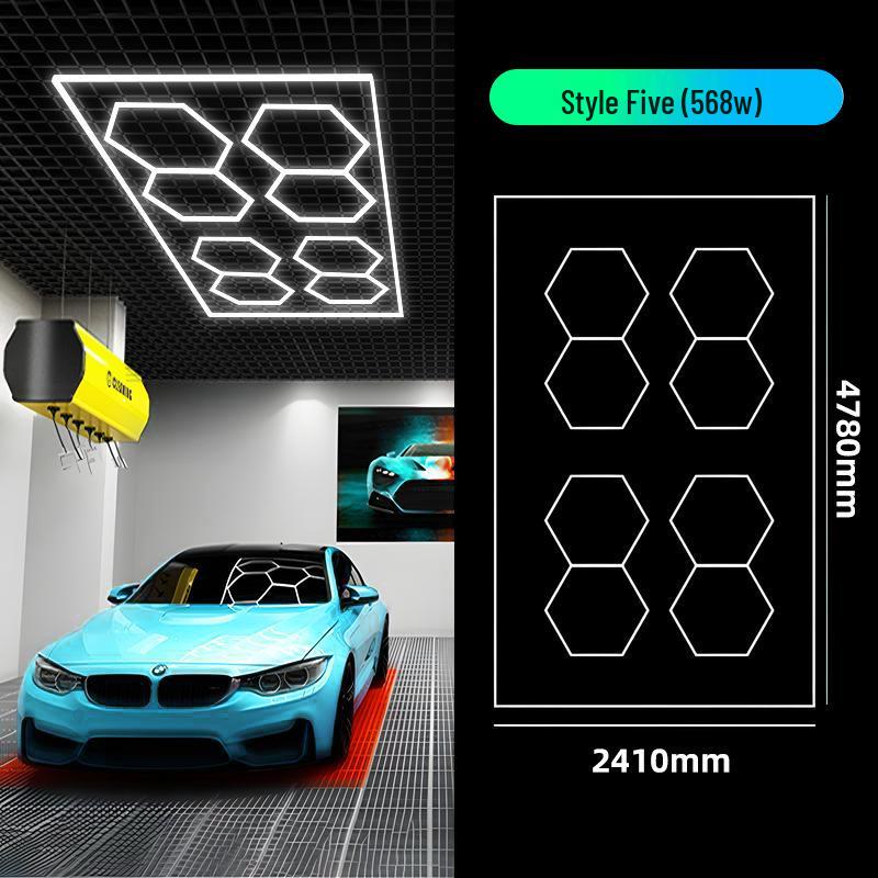 Hexagonal Waterproof LED Honeycomb Lamp for Gyms, Barbershops, and Car Washes.