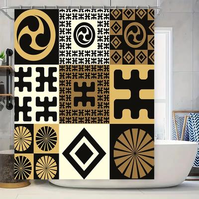 Retro Geometric Puzzle Pattern Shower Curtain for Bathroom Decor Black Gold 3D Design Waterproof Fabric Size: W72 X L84 Inches