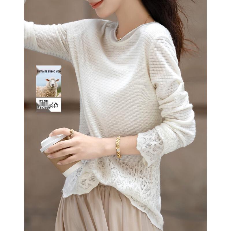 

Demana Women s Elegant Hollow Lace Jacquard Knit Sweater S
