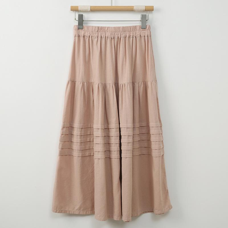 Johnature Women Patchwork Skirts Elastic Waist Solid Color Cloths Spring Casual Skirts