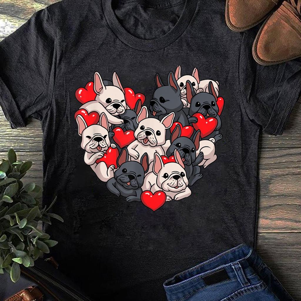 French Bulldog Valentine's Day T-Shirt: Frenchie Heart Dog Mom Gift