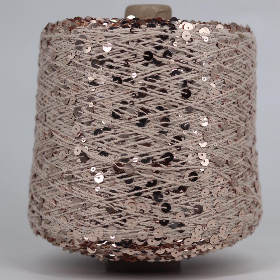 Hand-Knitted Bright Cotton Yarn with Sequins, 3MM+6MM, Combed and Fancy