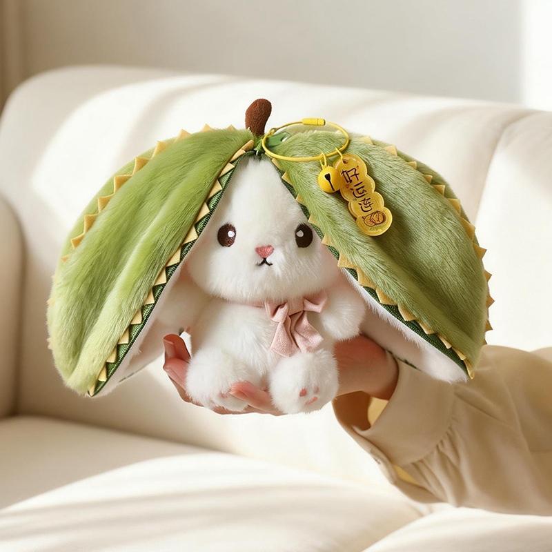 Mini Cute 2-In-1 Fruit Rabbit Plush Toy Durian  Pineapple Strawberry Bunny Stuffed Animal Soft Plush Pendant Lucky Gift