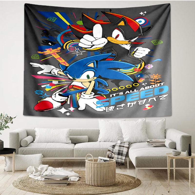 Sonic Print Tapestry - Portable Wall Decor Cloth, for Home, Dorm, Travel, Bedroom, Living Room - Ideal Birthday Housewarming Gift