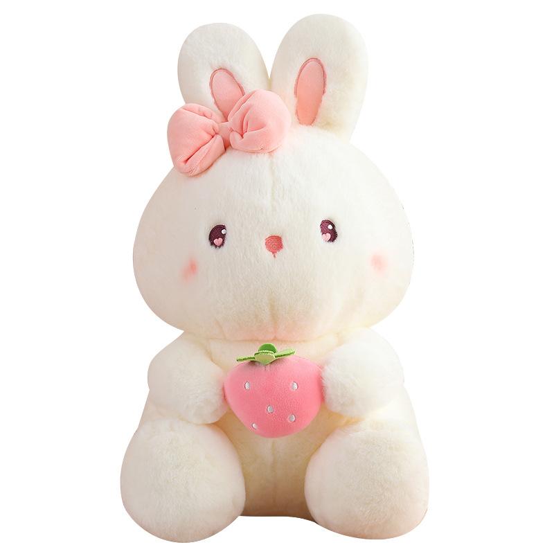 Super Cute Holding Fruit Rabbit Plush Doll Sitting Bunny Rag Doll Throw Pillow Girl Holding Sleeping Doll