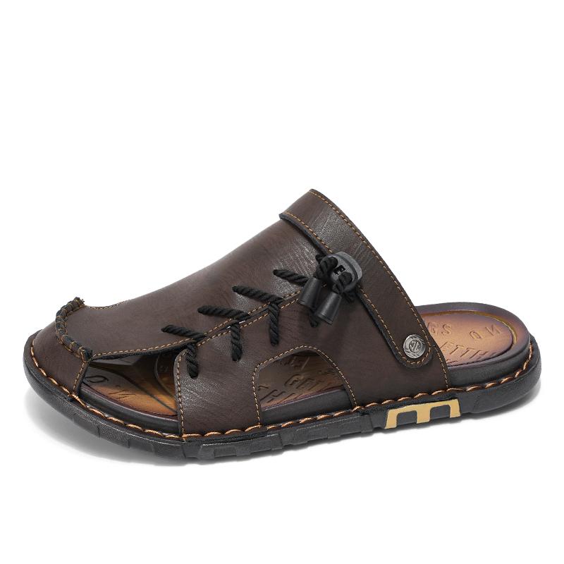 Fashion Summer Men Casual Leather Slippers Flip-flops Retro Wear Muller Half Drag Fashion Casual Beach Sandals Dual-Purpose Half Shoes