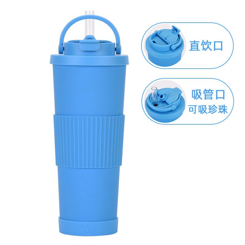 830Ml Large-Capacity Thermos Cup, Convenient Handle, One Cover, Double Drink Belt, Waist Cover, Water Cup, Large Hole Straw, Water Cup