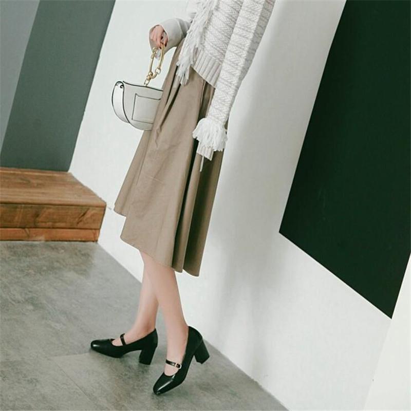 High Quality Soft Leather Solid Color Women Pumps 2025 Summer New Style Thick Heels Fashion High-heeled Women's Shoes Size 32-45