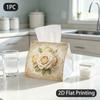 1pc Tissue Box, Victorian Cream Roses Elegant Ornamental Pattern, 2D Flat Printing, Dust Blocking, Folds Flat, Tissue Organizer, for Household Tasks