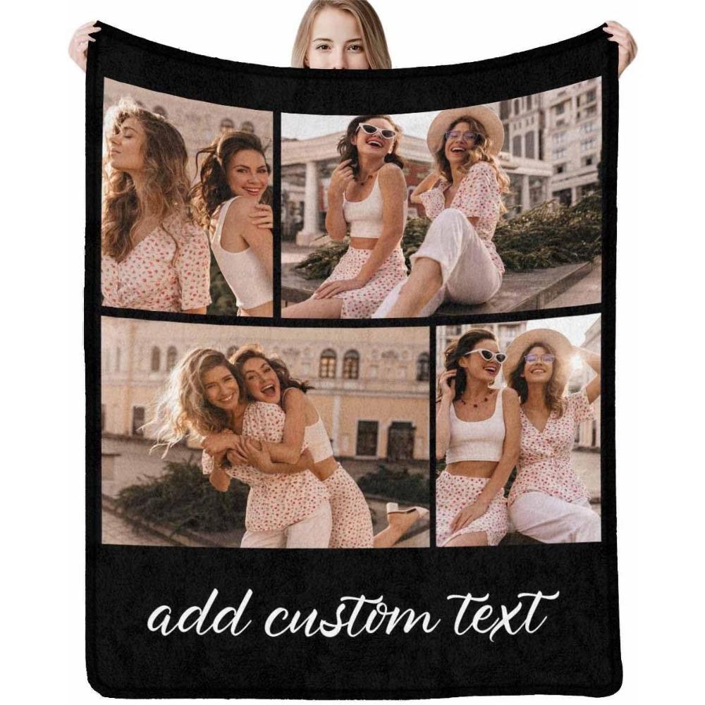 1 piece of comfortable custom photo collage blanket with text, customized with 4 pictures, flannel blanket 75X95CM