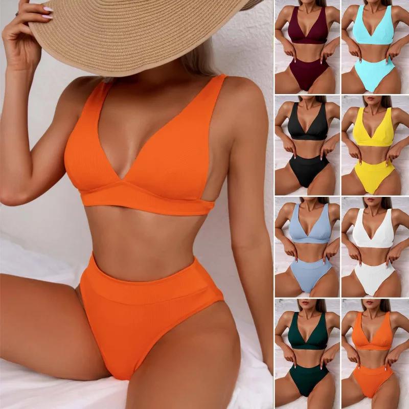 Sexy High-Waist Bikini Swimsuit 2025 New Independent Station Cross-Border Swimwear Separate Station Hot Sale Sensual Bikini Set