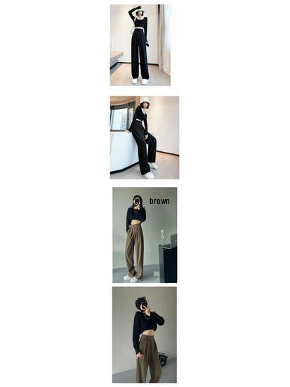 Plus Size High Waist Wide-Leg Autumn Trousers - Loose, Slimming, Floor-Length Design for Women