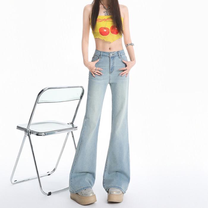 M1 Spicy American Mid-Low Waist Wide Leg Bell Bottom Jeans for Women