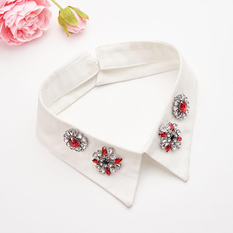 Retro Rhinestone False Collar Neckline Women Lapel Fake Collar Woman Embroidery Removable Detachable Tie Clothing Accessories