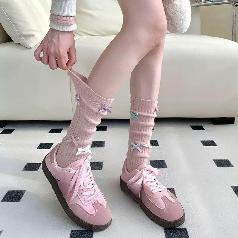 Colorful Bow Dopamine, A Slimming Girl, Long Combed Cotton Pile Socks, Versatile, Ballet Style, Sweet