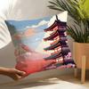 Retro Japanese Pagoda Landscape 4 Pillow Case Linen Cushion Covers For Decorative Sofa Home Pillows Case Car Chair Pillows Cases