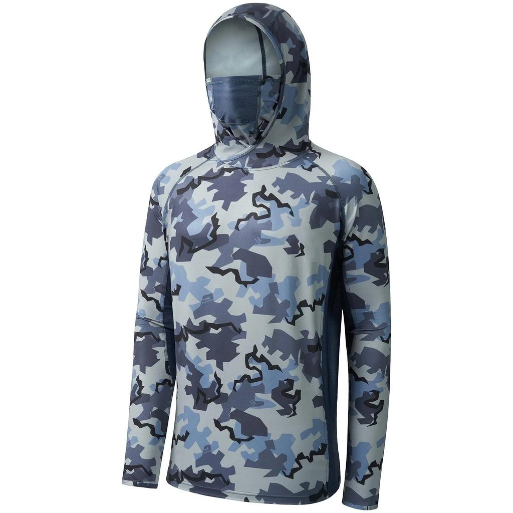 Men Forest Leaf Camo Anti‑UV Fishing Hoodie With Face Mask UPF50+ Quick Dry Breathable Long Sleeve Fishing Hunting Clothing