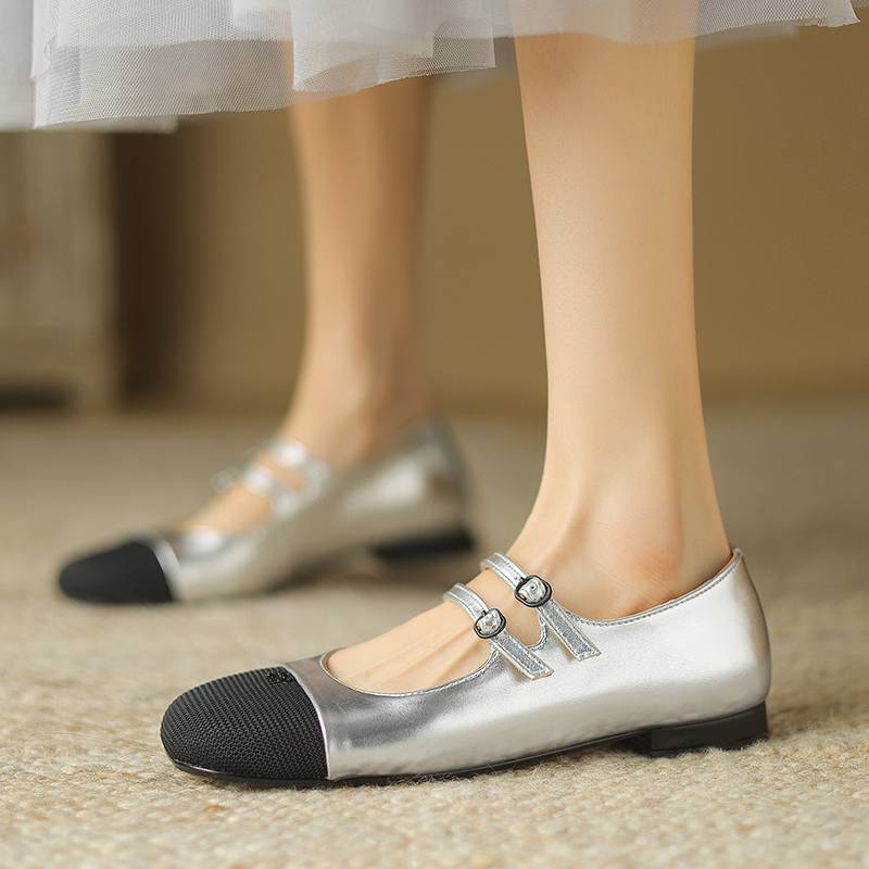 Krazing Pot Sauseskinn Rund Tå Tykke Lave Hæler Vår Sommer Mary Janes Pluss Størrelse 42 Blandet Farge Damepumps