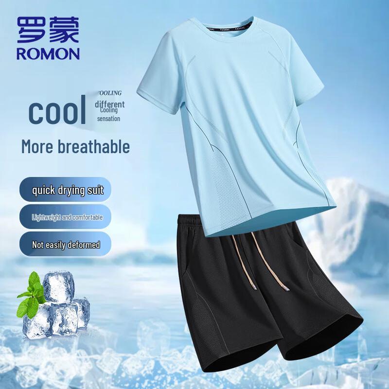 

Romon Men s Quick-Dry T-Shirt and Shorts Set 3XL