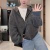 Hooded sweater jacket women, autumn and winter thickened warm striped top