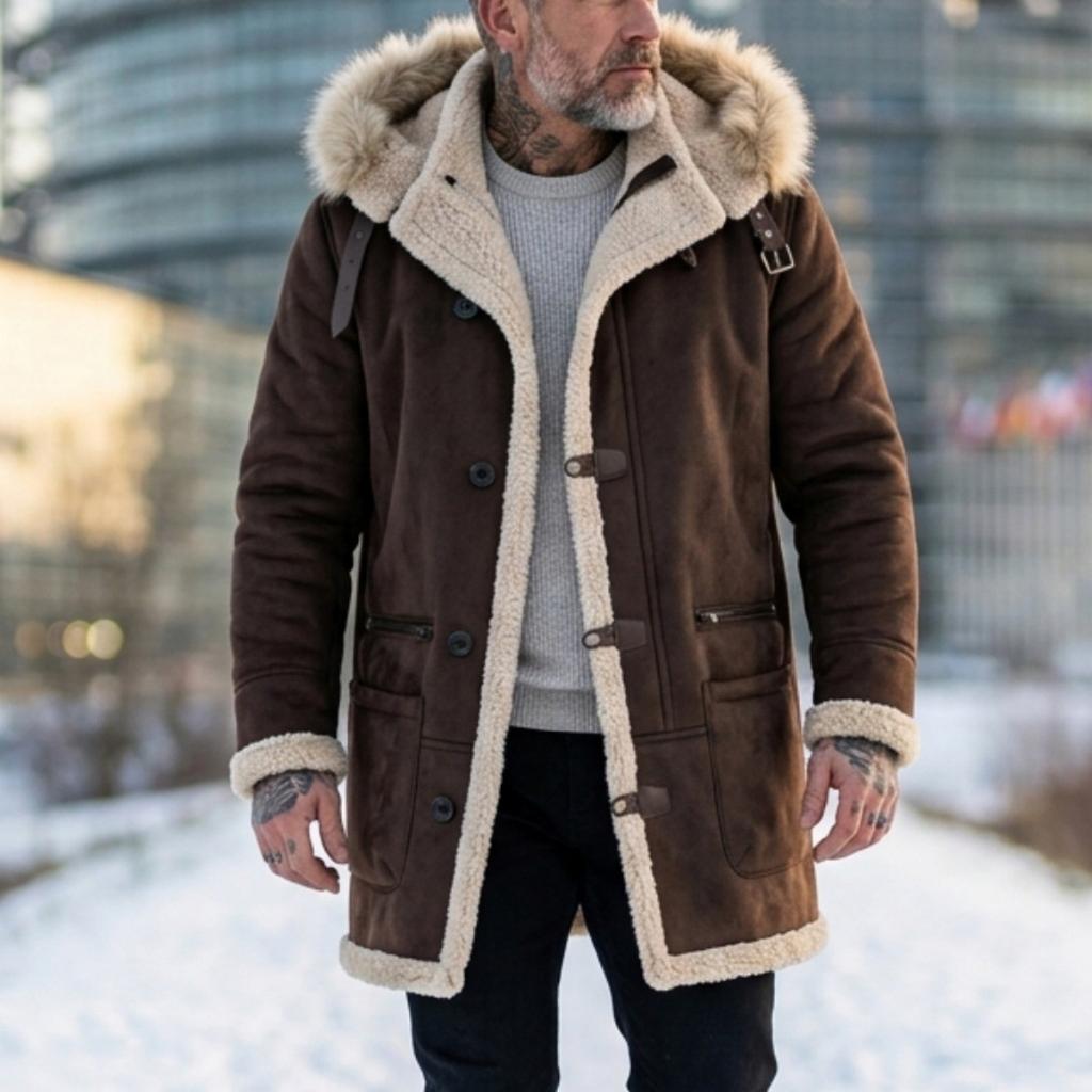 Men's Winter Thickened Hooded Suede Jacket, European American Street Style Outerwear for Cross-border