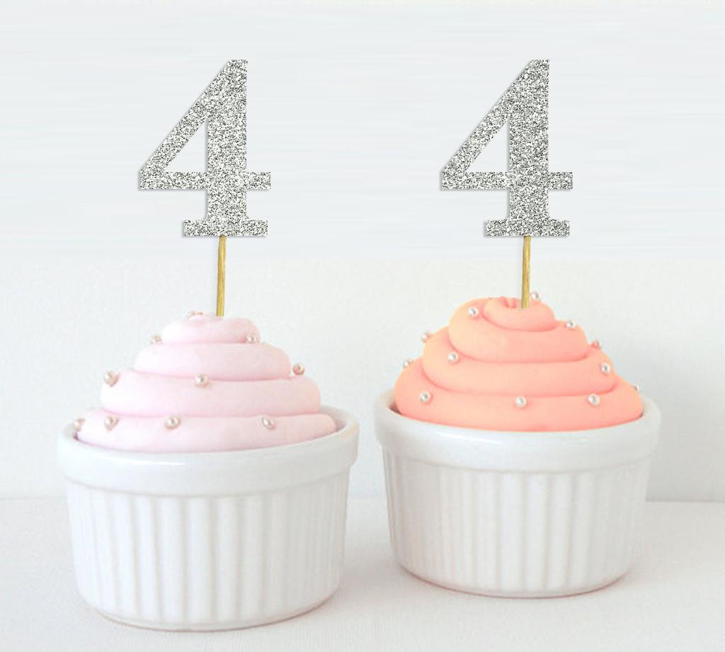 Darling Souvenir| Number 4 Birthday Year Cupcake Toppers| Birthday  Anniversary Party Dessert Decorations - Pack Of