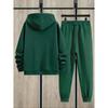 Set Casual alla Moda da Uomo in 2 Pezzi con Felpa con Cappuccio e Coulisse con Stampa Bandiera a Lettere e Pantaloni Sportivi da Esterno con Coulisse, Set Cool
